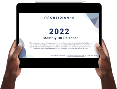Obsidian HR 2022 Monthly HR Calendar
